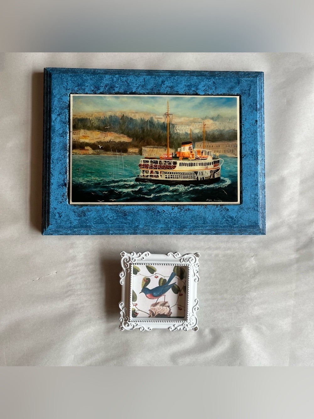 Vintage Ferry Wood Wall Plaque Mini White Frame Picture Photo Frame -Set Of 2